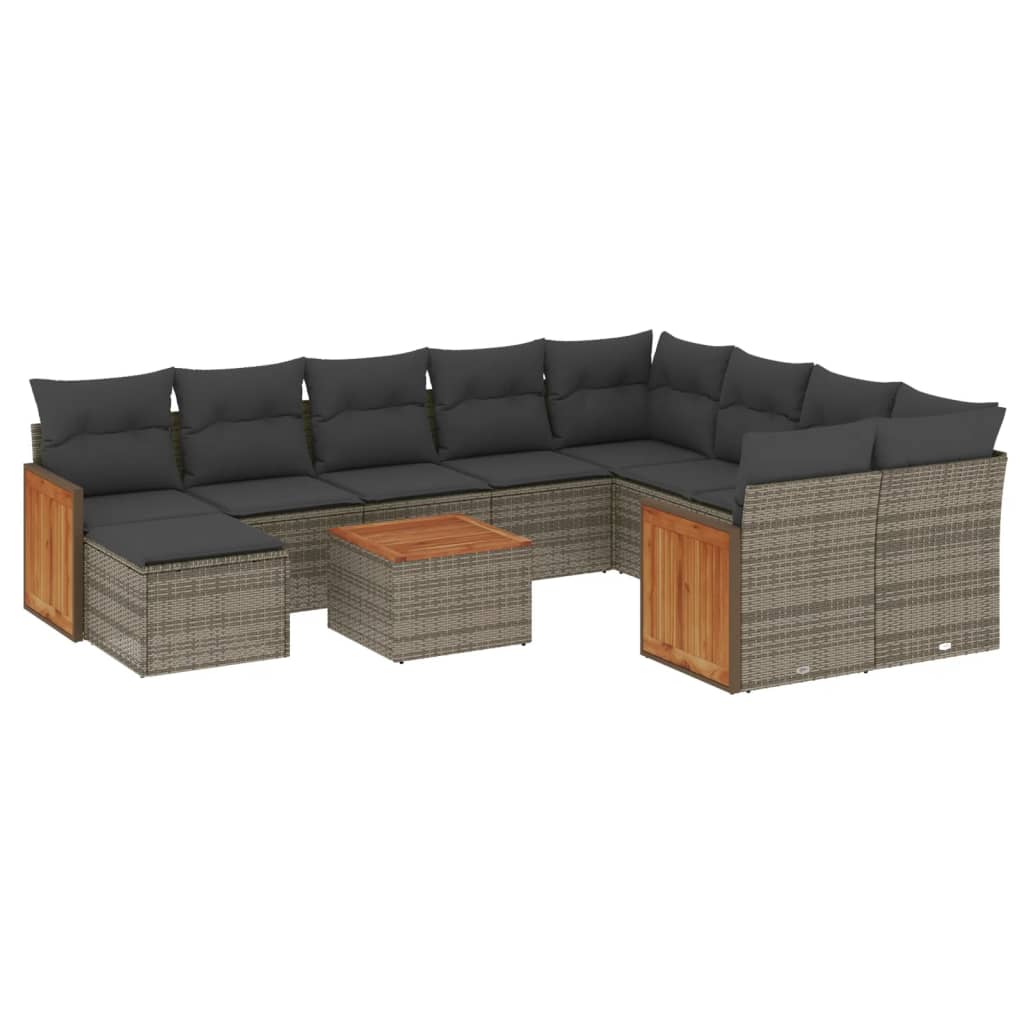 11-Delige Loungeset Met Kussens Poly Rattan Grijs