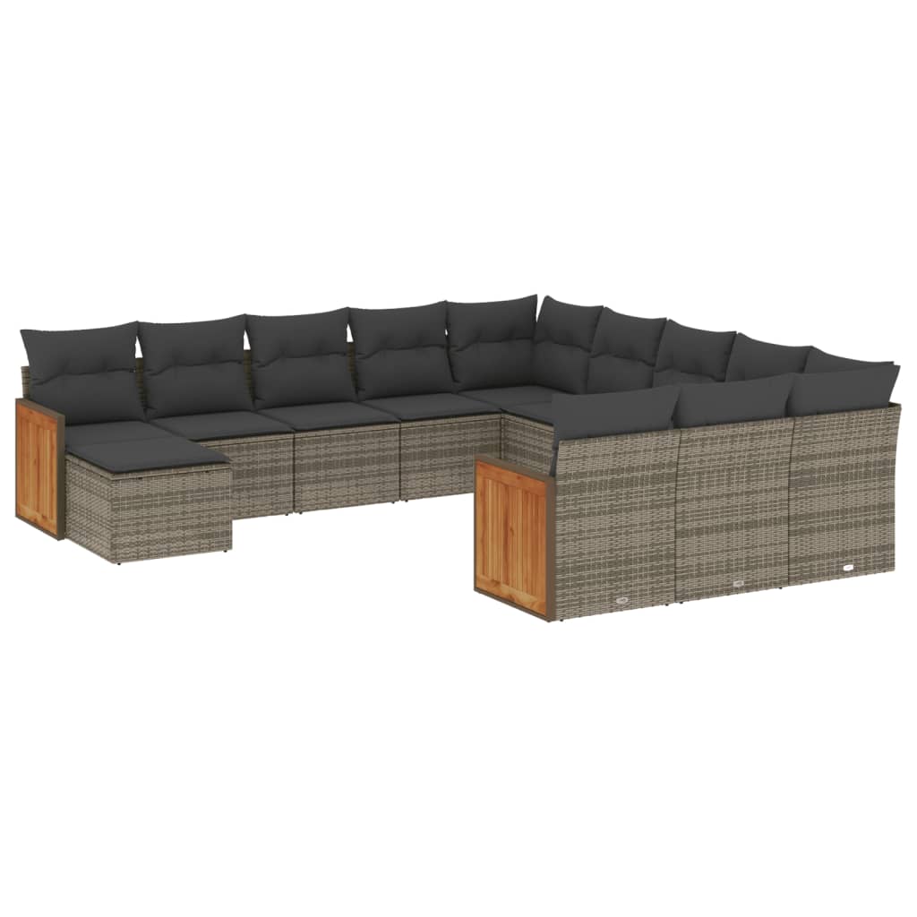 12-Delige Loungeset Met Kussens Poly Rattan Grijs