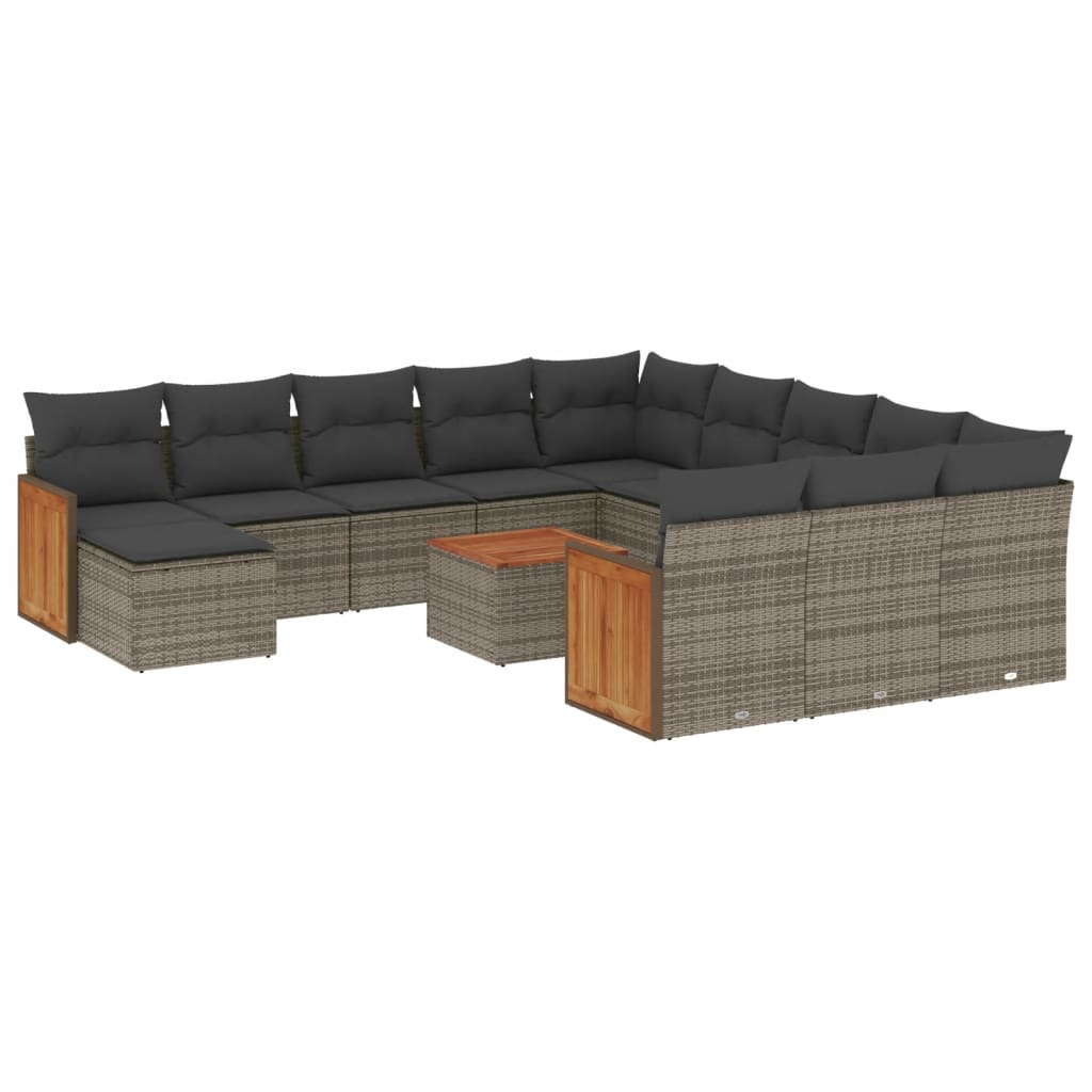 13-Delige Loungeset Met Kussens Poly Rattan Grijs