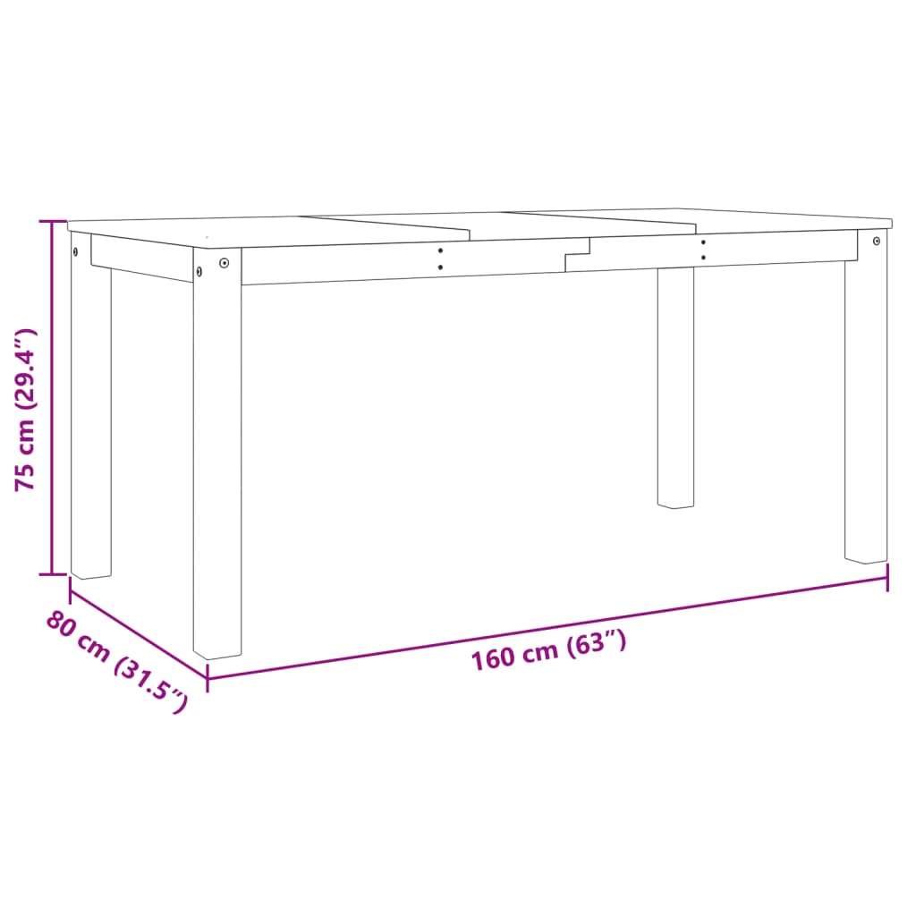 Eettafel Panama 160X80X75 Cm Massief Grenenhout Grijs En Zwart