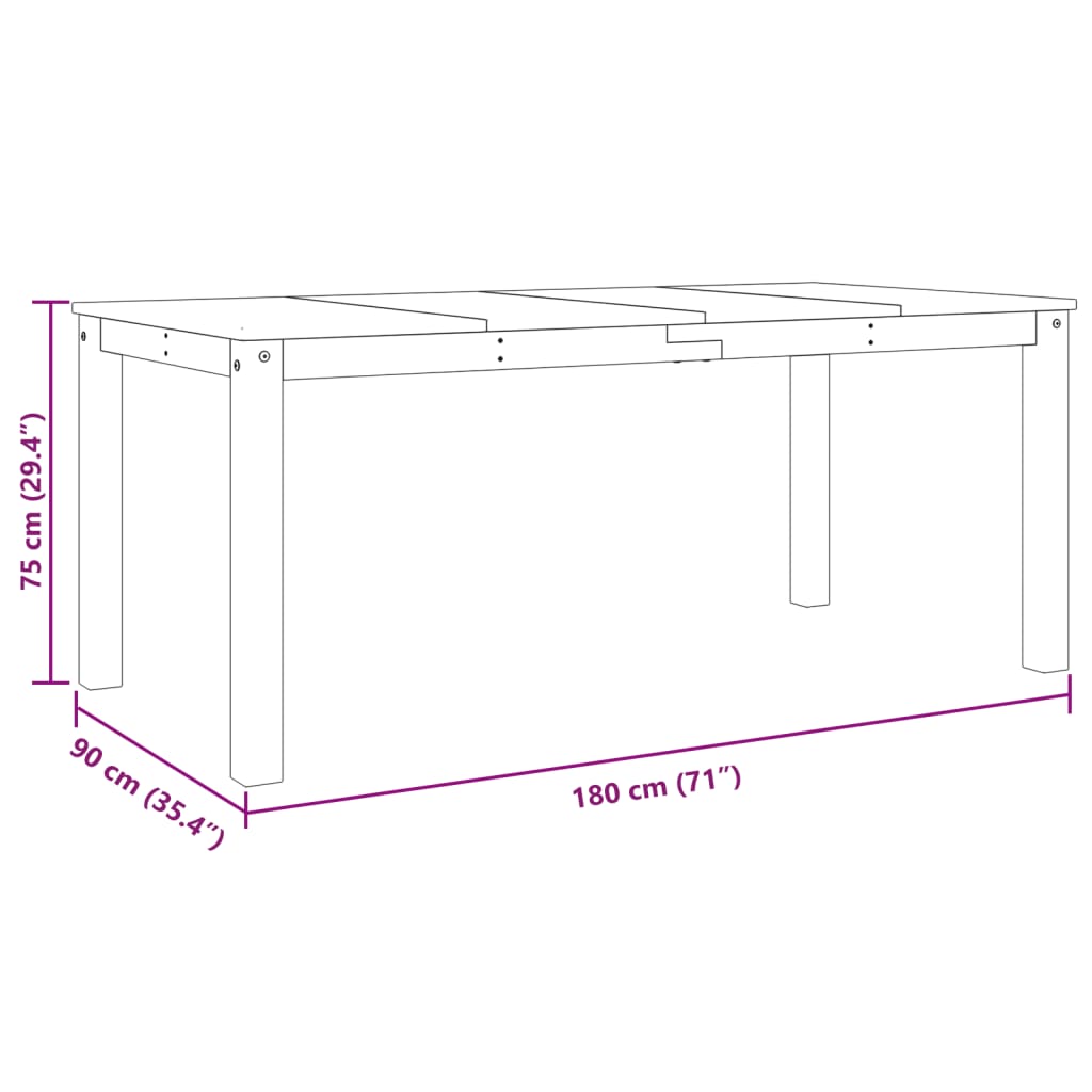 Eettafel Panama 180X90X75 Cm Massief Grenenhout Grijs Bruin