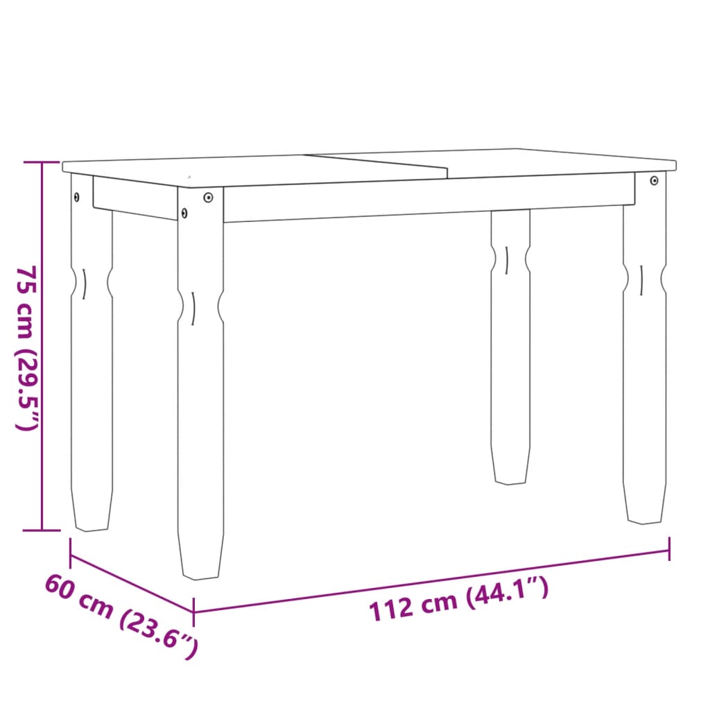 Eettafel Corona 112X60X75 Cm Massief Grenenhout Wit