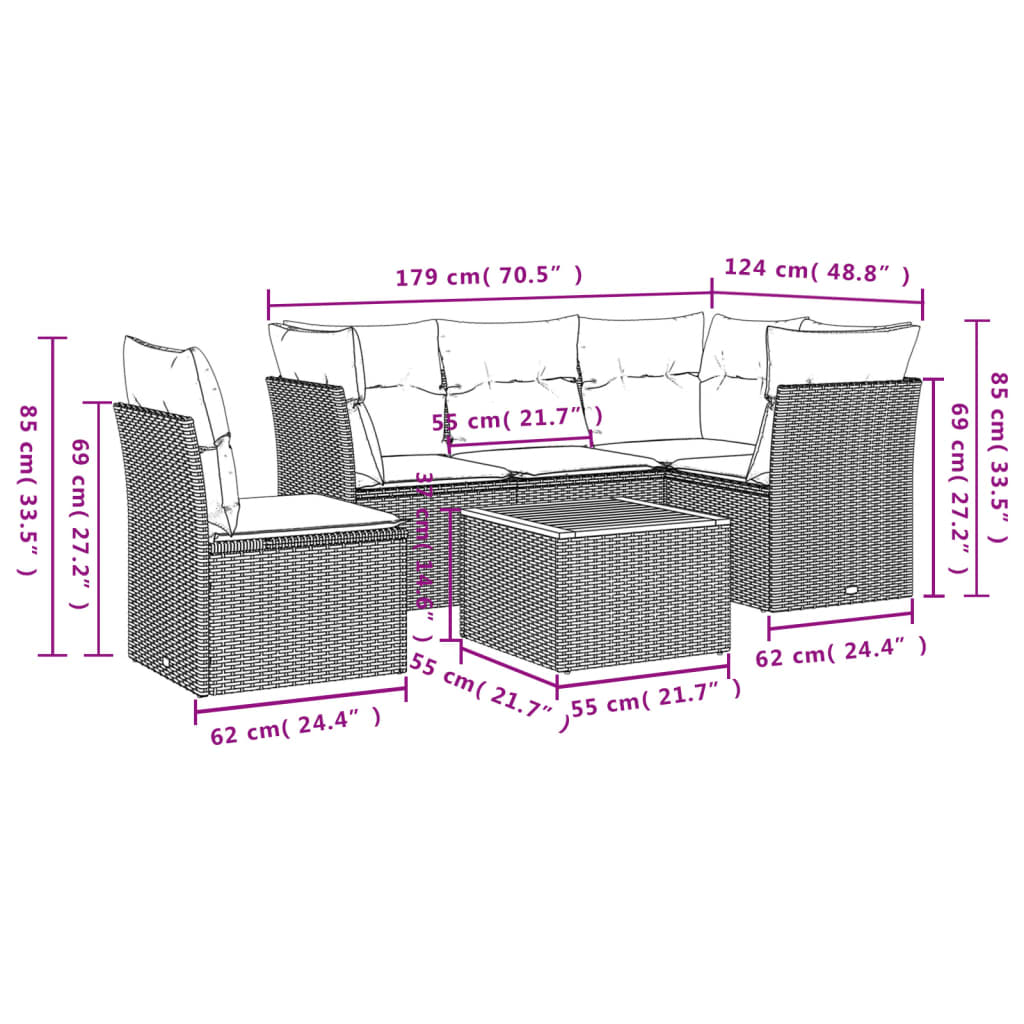 6-Delige Loungeset Met Kussens Poly Rattan Grijs