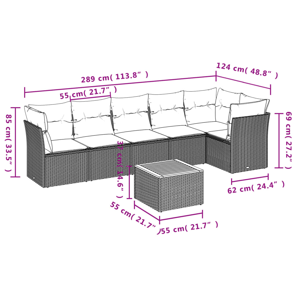 7-Delige Loungeset Met Kussens Poly Rattan Grijs