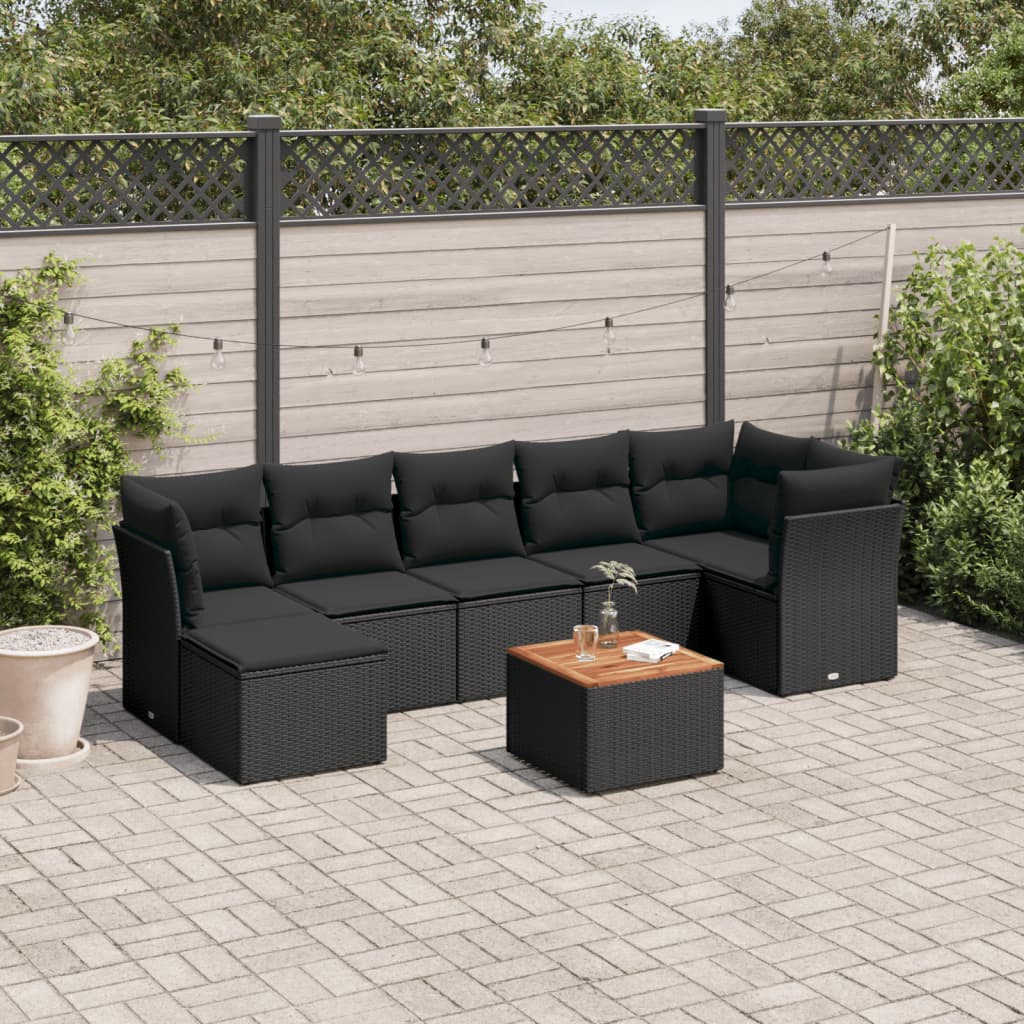 8-Delige Loungeset Met Kussens Poly Rattan Zwart