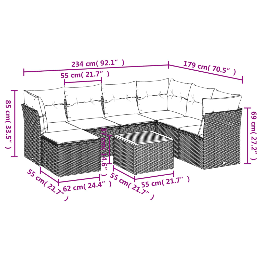 8-Delige Loungeset Met Kussens Poly Rattan Grijs