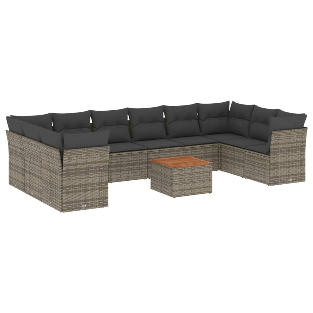 11-Delige Loungeset Met Kussens Poly Rattan Grijs