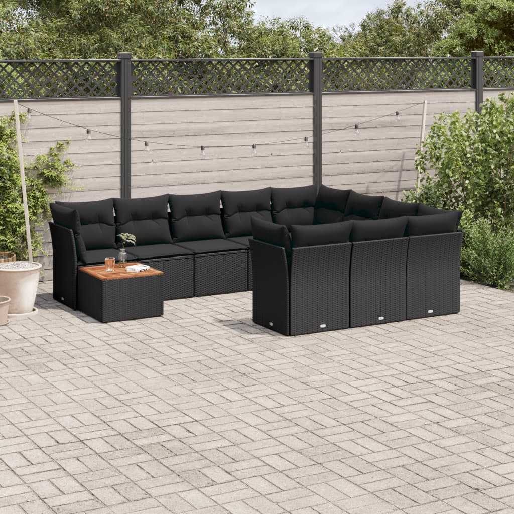 11-Delige Loungeset Met Kussens Poly Rattan Zwart