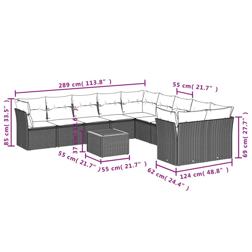 11-Delige Loungeset Met Kussens Poly Rattan Zwart