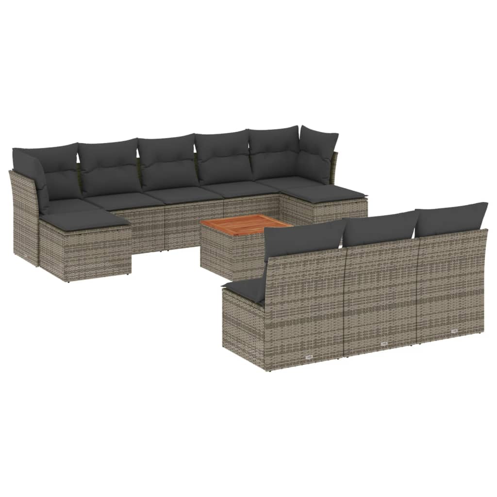 11-Delige Loungeset Met Kussens Poly Rattan Grijs