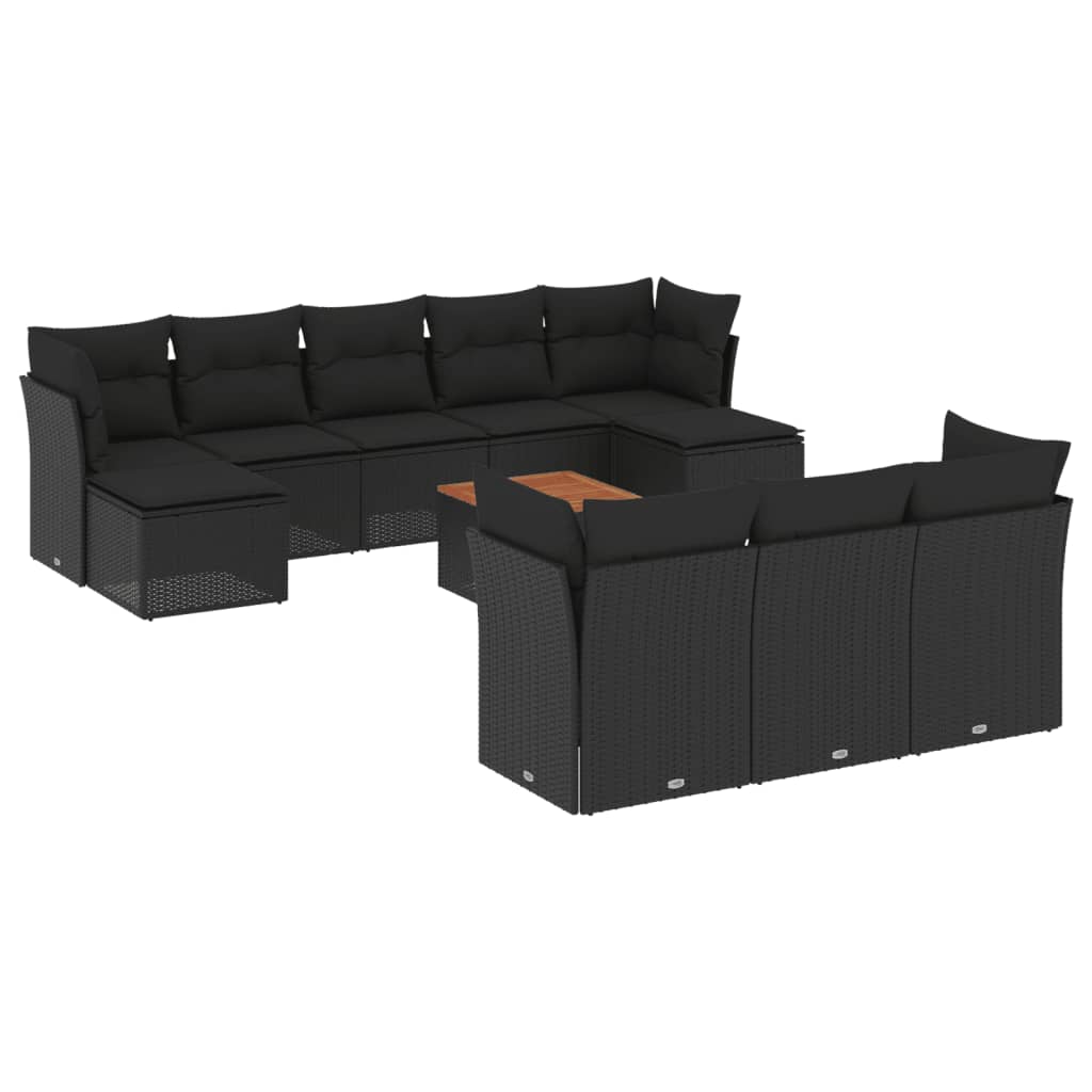 11-Delige Loungeset Met Kussens Poly Rattan Zwart