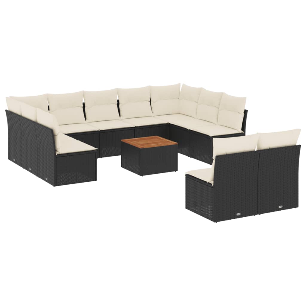 12-Delige Loungeset Met Kussens Poly Rattan Zwart