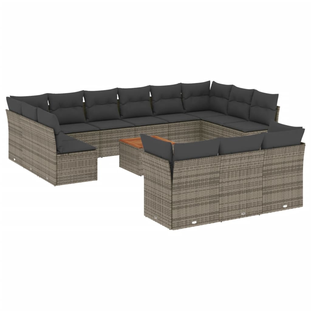 14-Delige Loungeset Met Kussens Poly Rattan Grijs