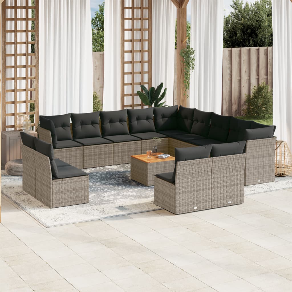 14-Delige Loungeset Met Kussens Poly Rattan Grijs