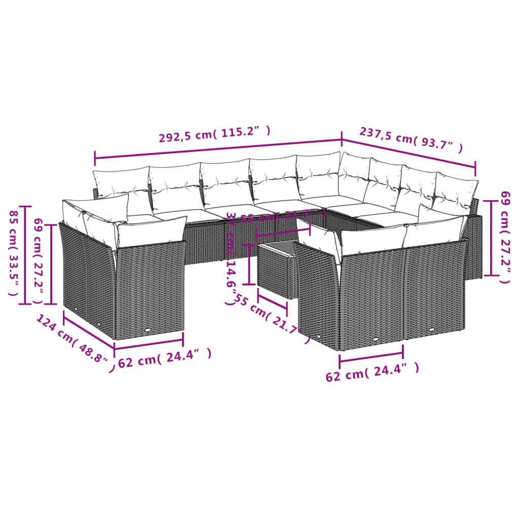 13-Delige Loungeset Met Kussens Poly Rattan Zwart