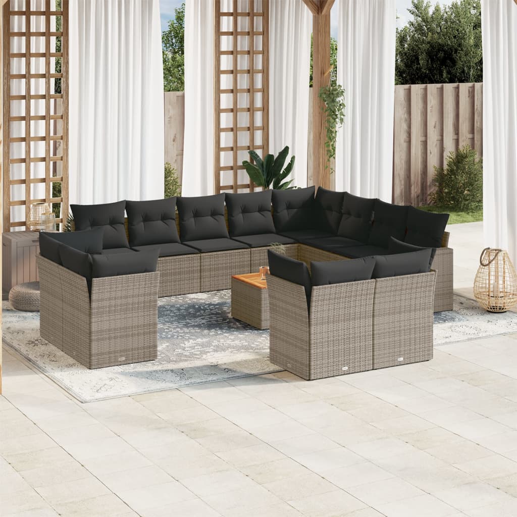 13-Delige Loungeset Met Kussens Poly Rattan Grijs