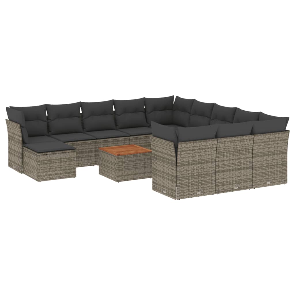 13-Delige Loungeset Met Kussens Poly Rattan Grijs