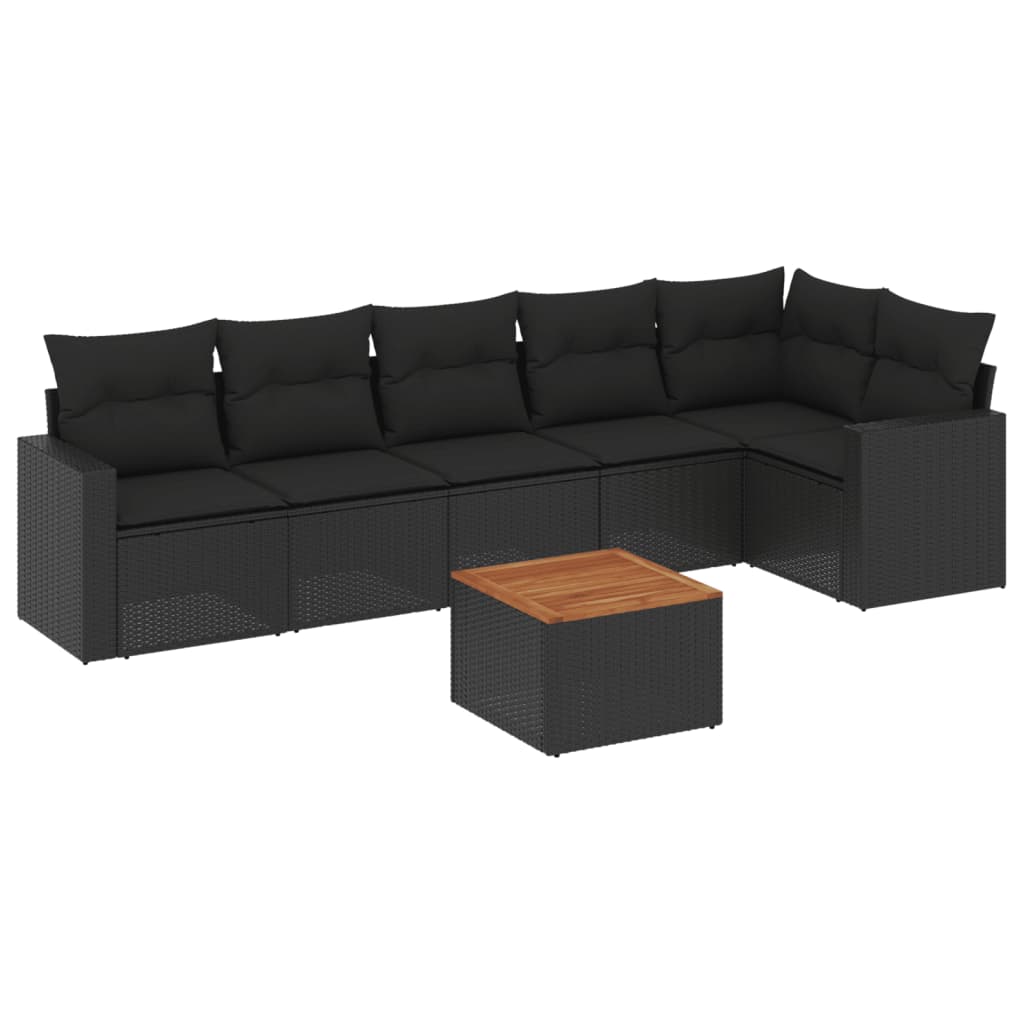 7-Delige Loungeset Met Kussens Poly Rattan Zwart