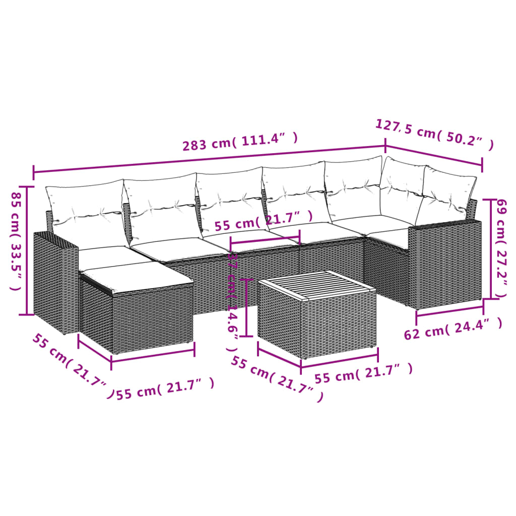 8-Delige Loungeset Met Kussens Poly Rattan Zwart