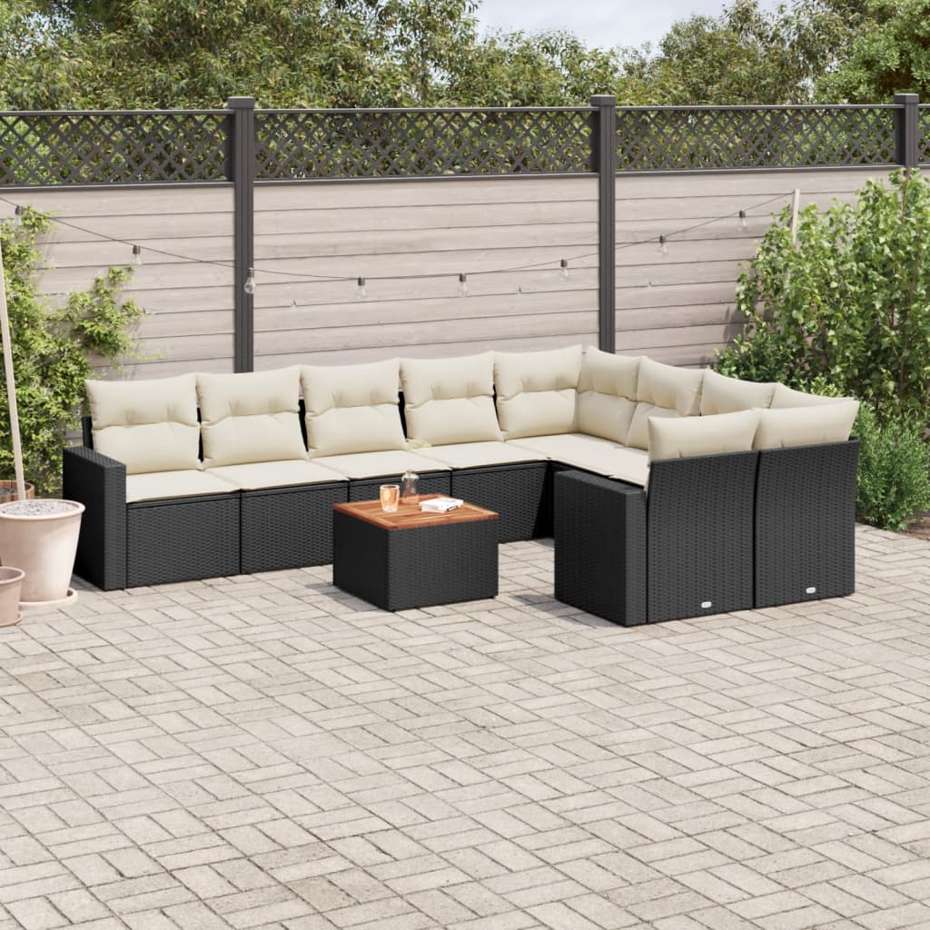 10-Delige Loungeset Met Kussens Poly Rattan Zwart