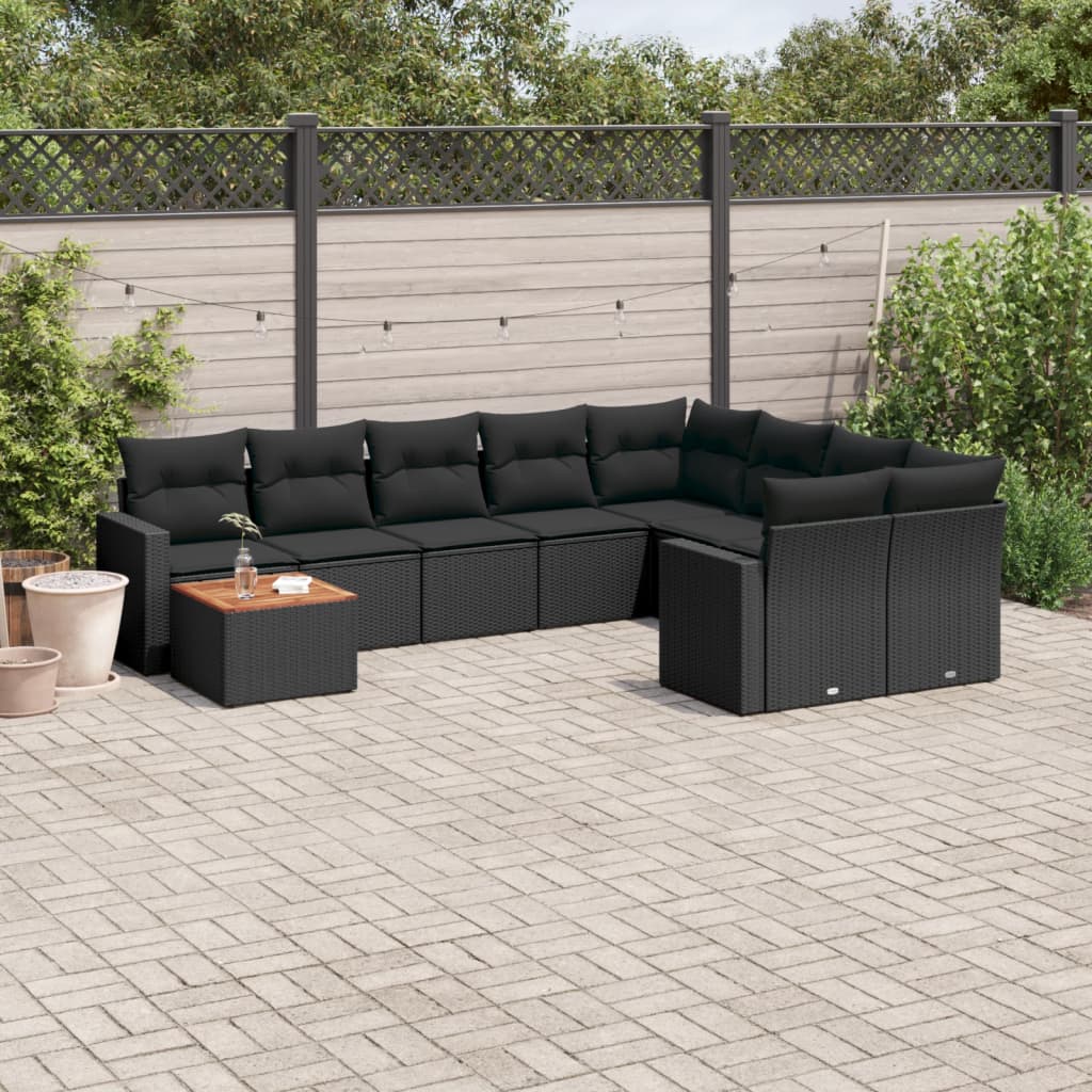 10-Delige Loungeset Met Kussens Poly Rattan Zwart