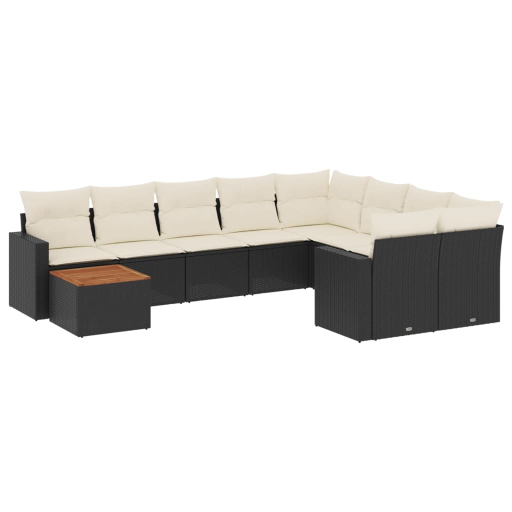 10-Delige Loungeset Met Kussens Poly Rattan Zwart