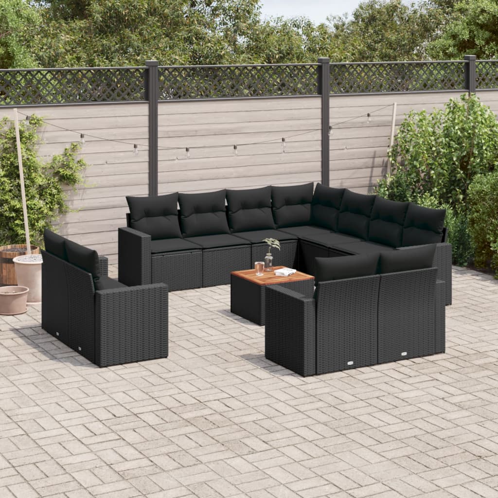 12-Delige Loungeset Met Kussens Poly Rattan Zwart