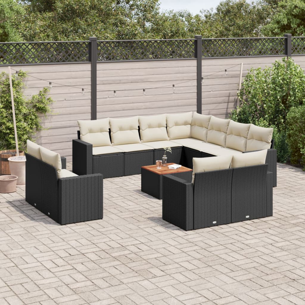 12-Delige Loungeset Met Kussens Poly Rattan Zwart