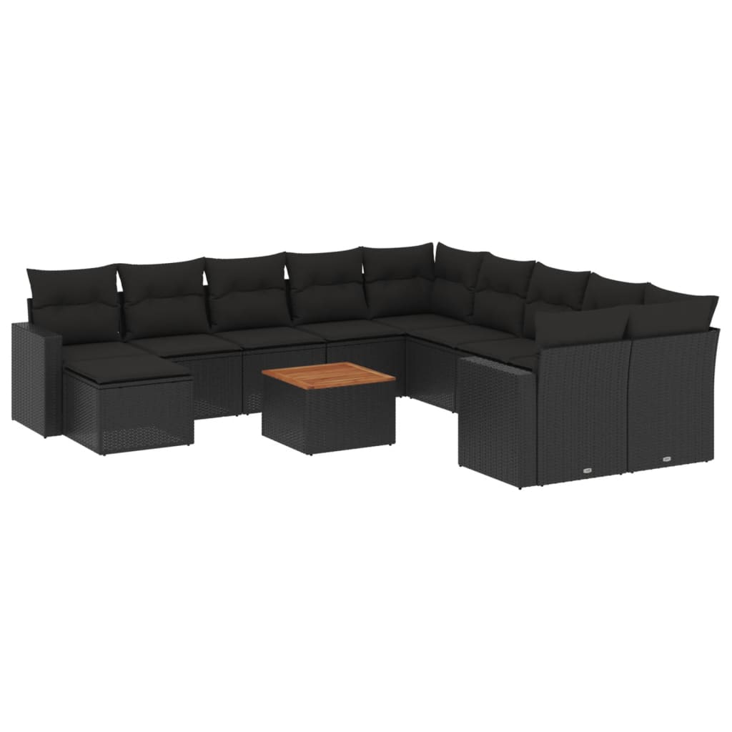 12-Delige Loungeset Met Kussens Poly Rattan Zwart