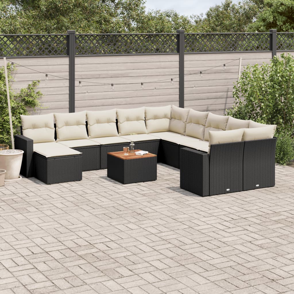 12-Delige Loungeset Met Kussens Poly Rattan Zwart