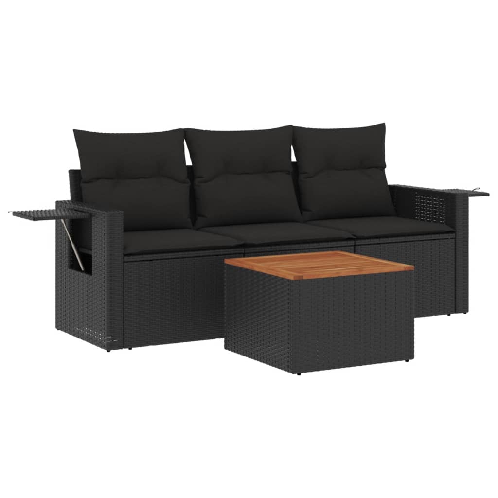 4-Delige Loungeset Met Kussens Poly Rattan Zwart