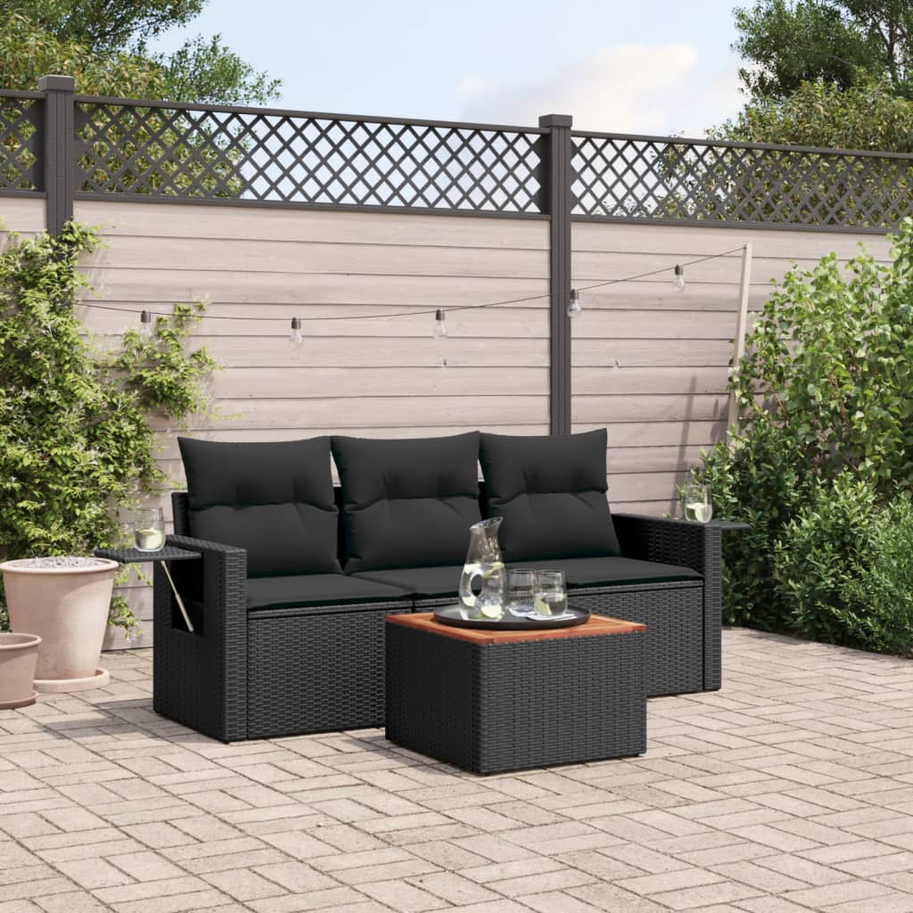 4-Delige Loungeset Met Kussens Poly Rattan Zwart