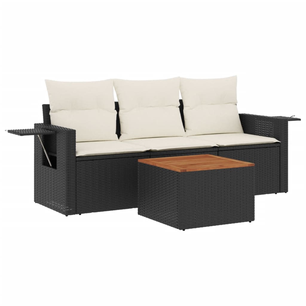 4-Delige Loungeset Met Kussens Poly Rattan Zwart