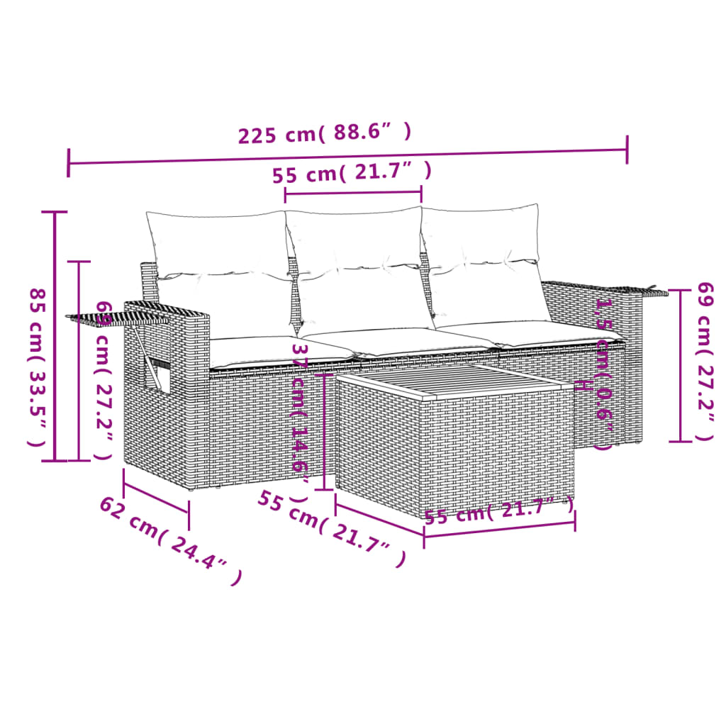 4-Delige Loungeset Met Kussens Poly Rattan Zwart