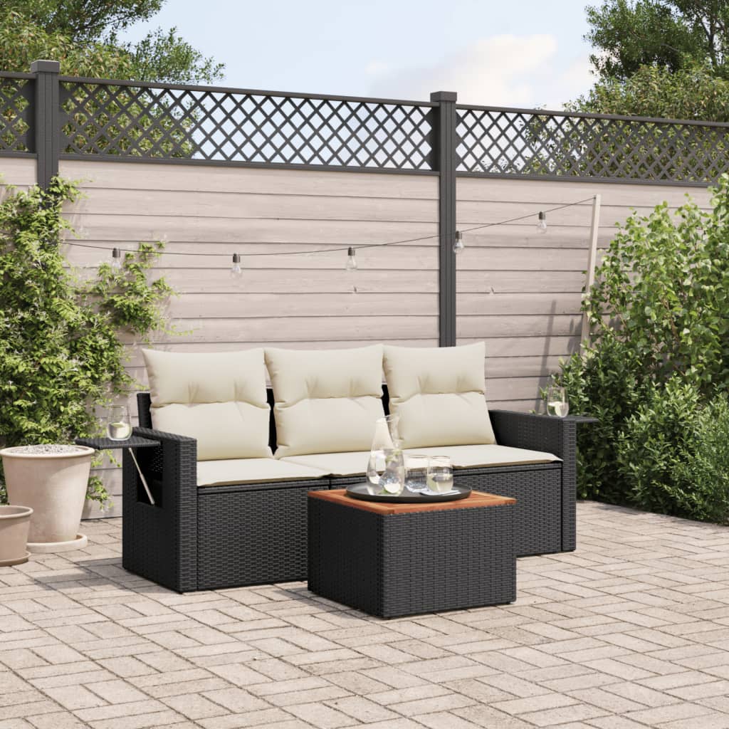 4-Delige Loungeset Met Kussens Poly Rattan Zwart