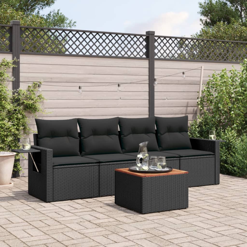 5-Delige Loungeset Met Kussens Poly Rattan Zwart