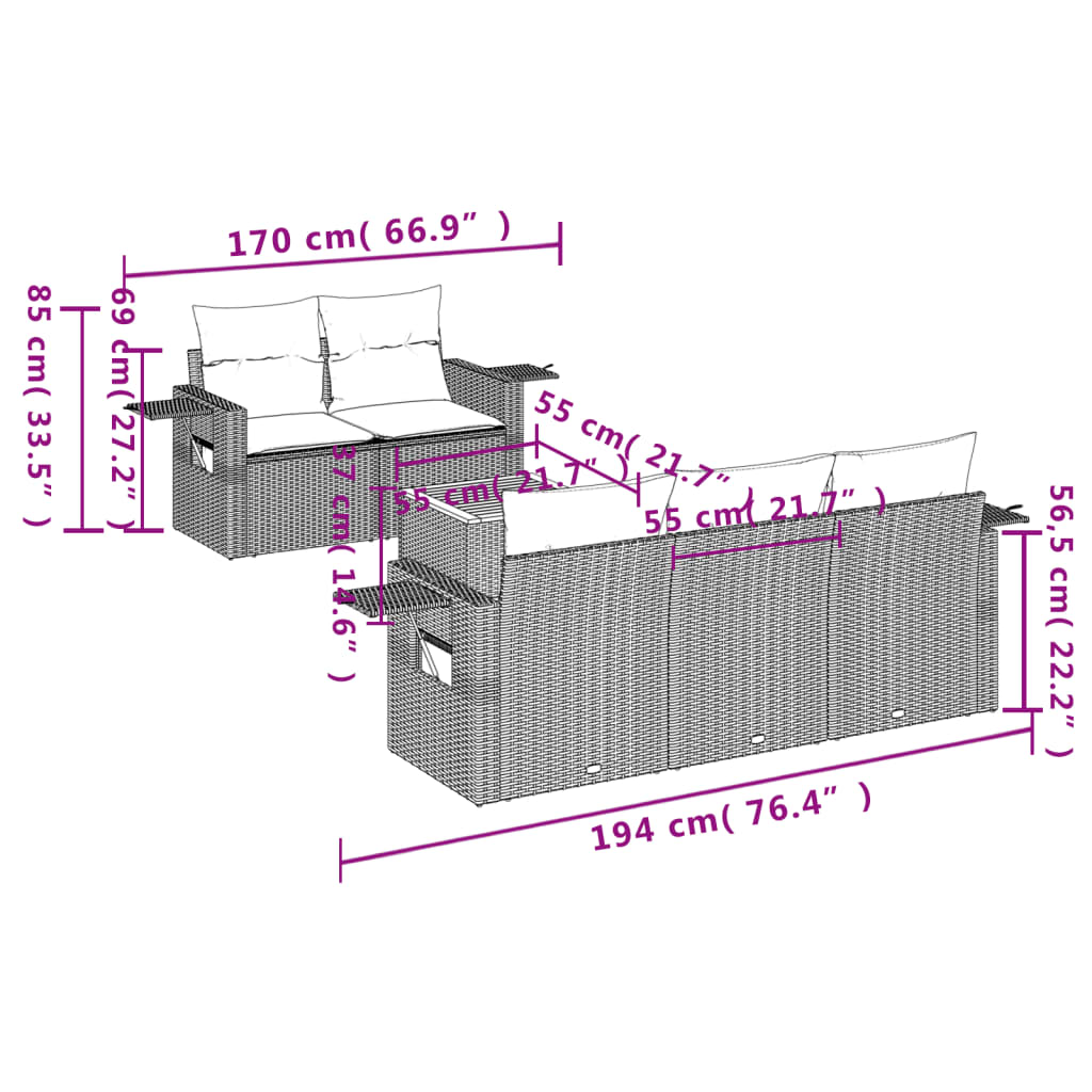 6-Delige Loungeset Met Kussens Poly Rattan Zwart