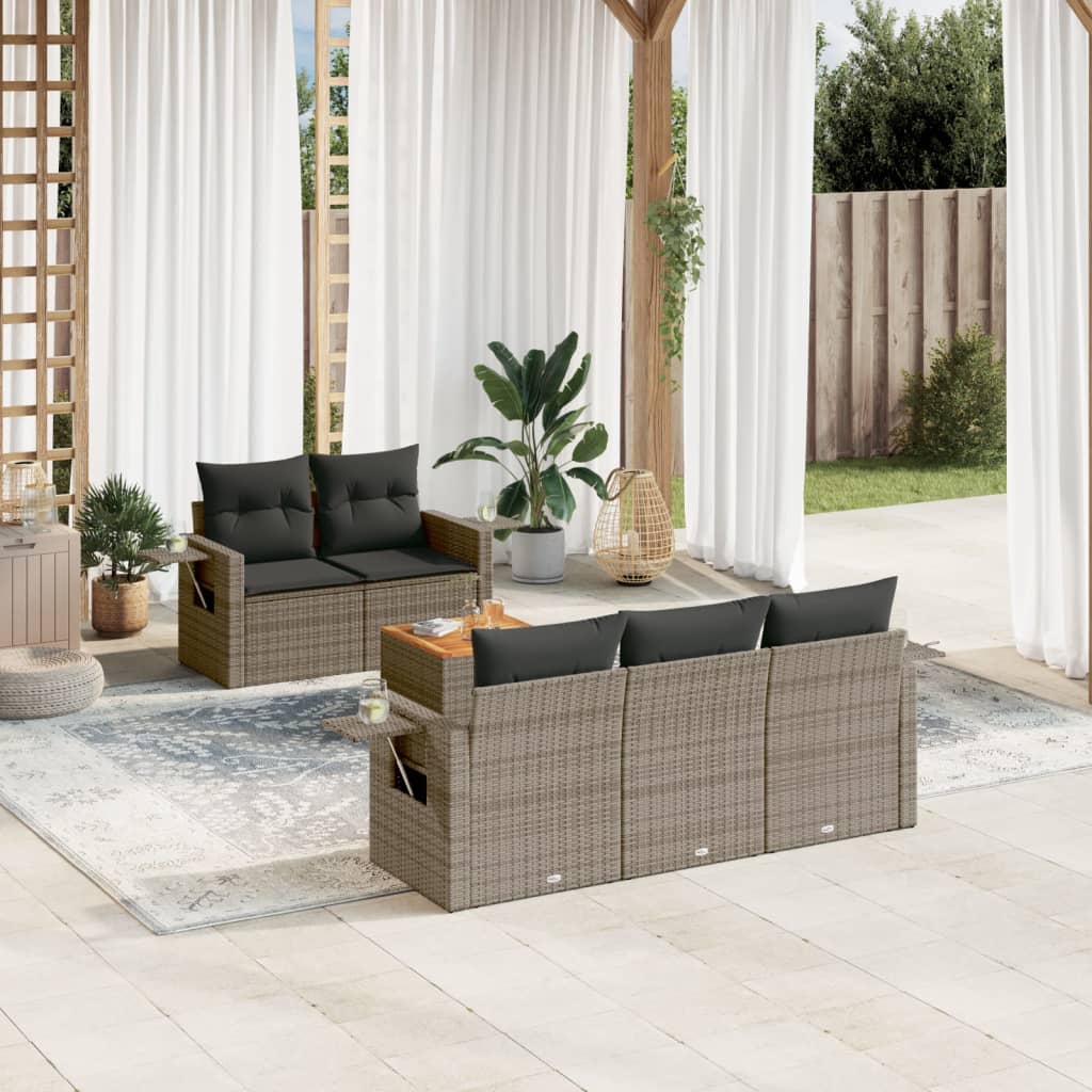 6-Delige Loungeset Met Kussens Poly Rattan Grijs