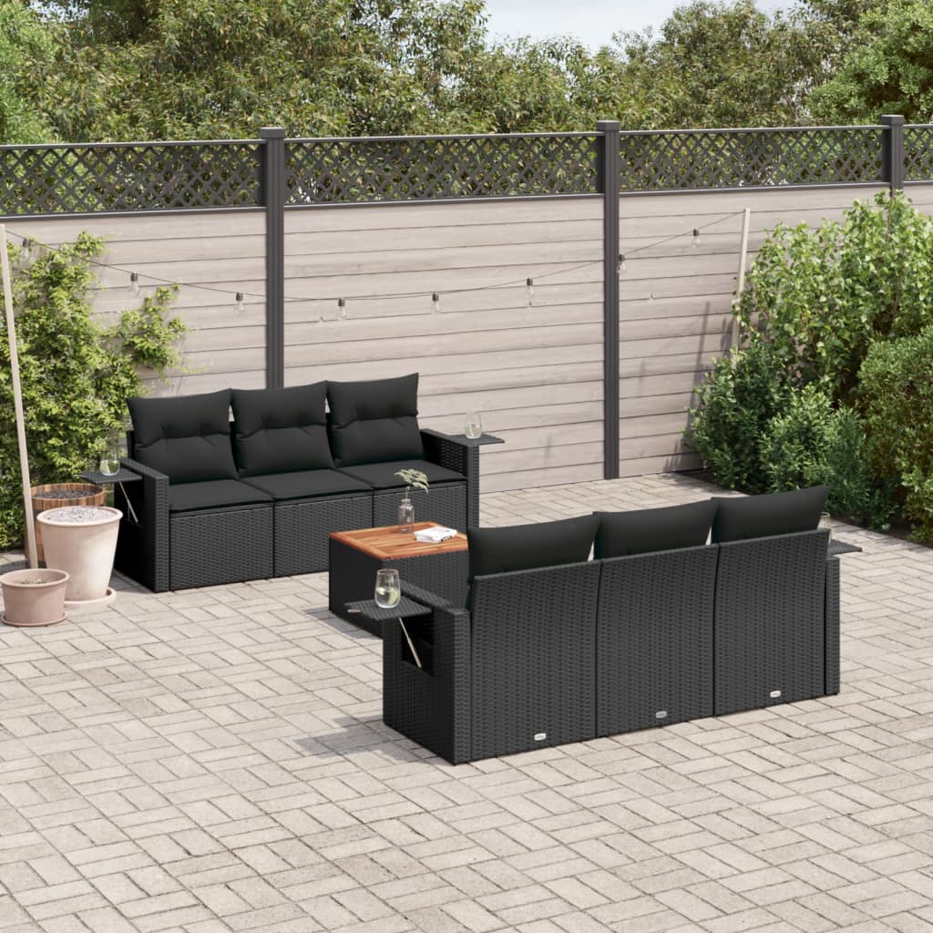 7-Delige Loungeset Met Kussens Poly Rattan Zwart