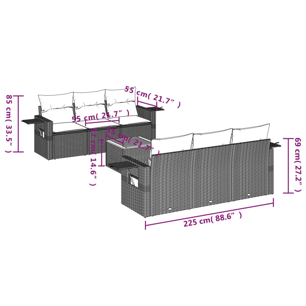 7-Delige Loungeset Met Kussens Poly Rattan Zwart