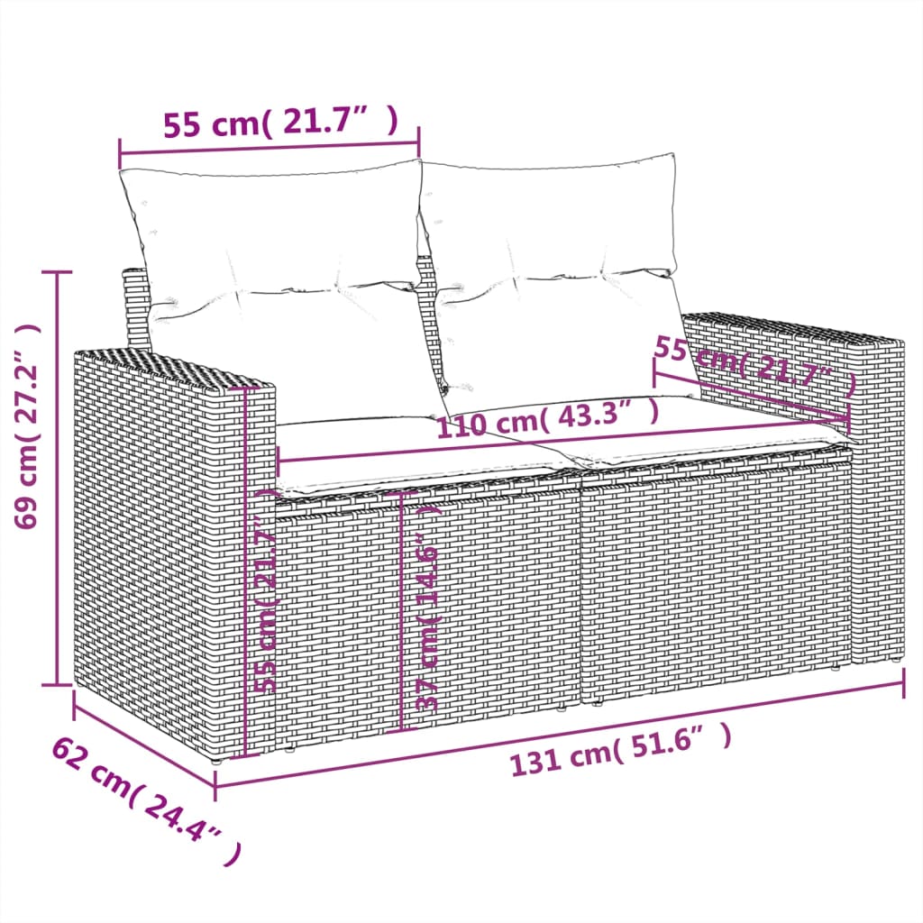 7-Delige Loungeset Met Kussens Poly Rattan Zwart