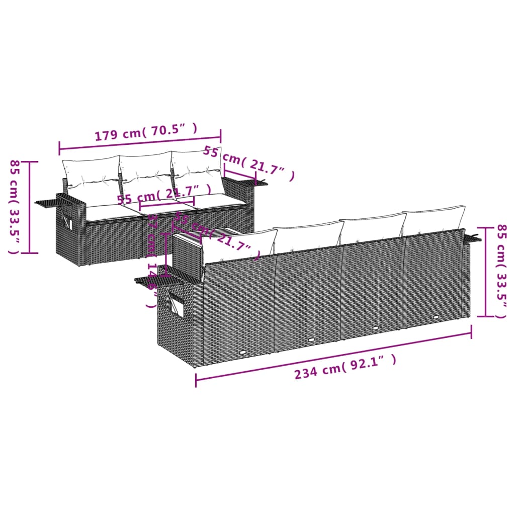 8-Delige Loungeset Met Kussens Poly Rattan Zwart