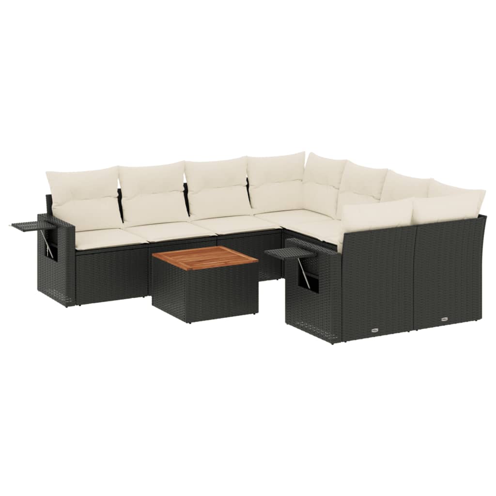 9-Delige Loungeset Met Kussens Poly Rattan Zwart