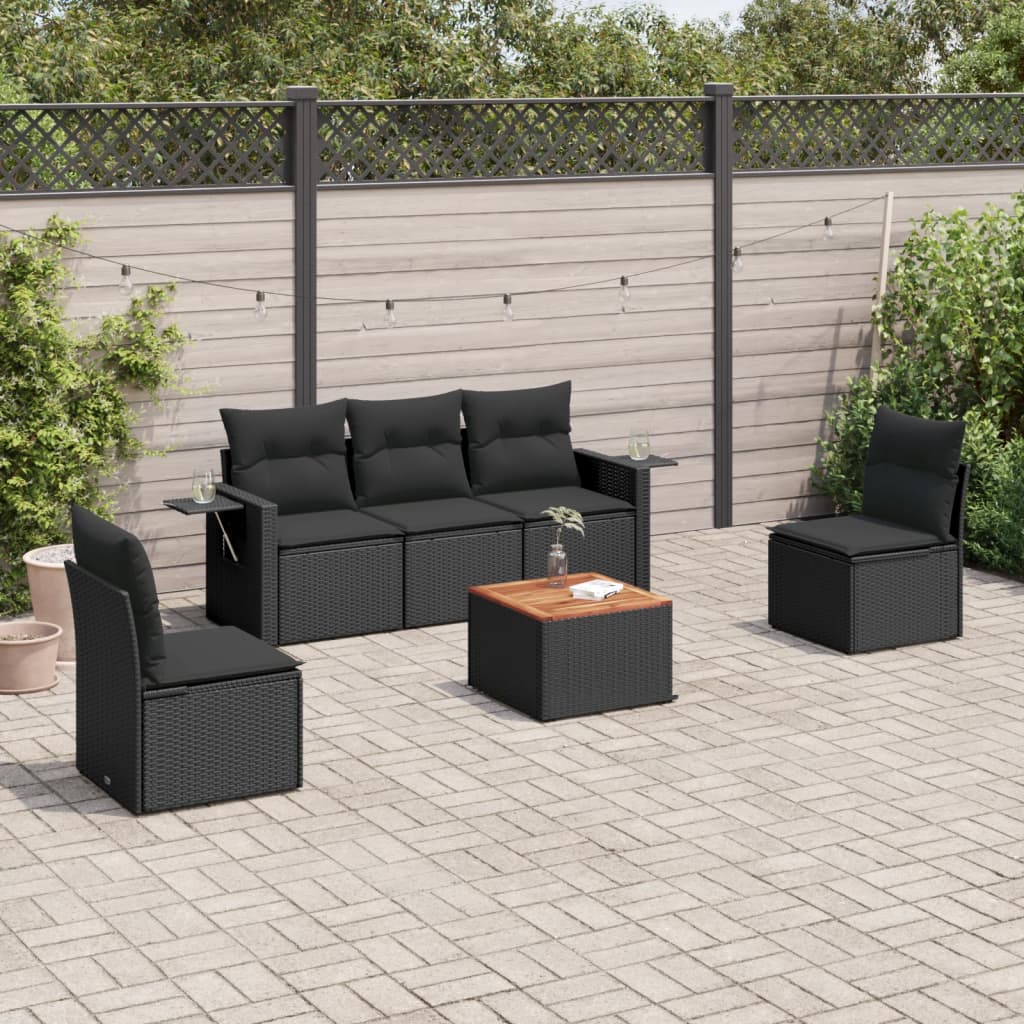 6-Delige Loungeset Met Kussens Poly Rattan Zwart