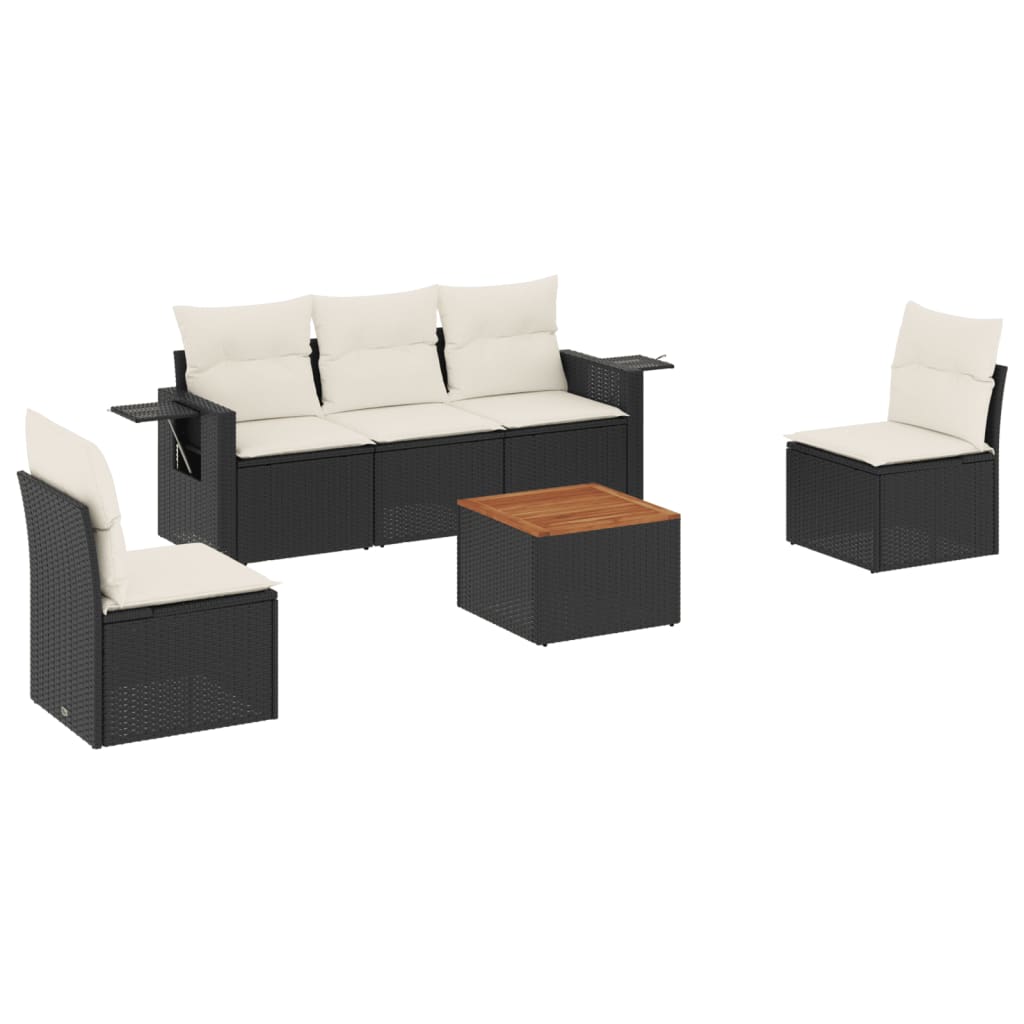 6-Delige Loungeset Met Kussens Poly Rattan Zwart