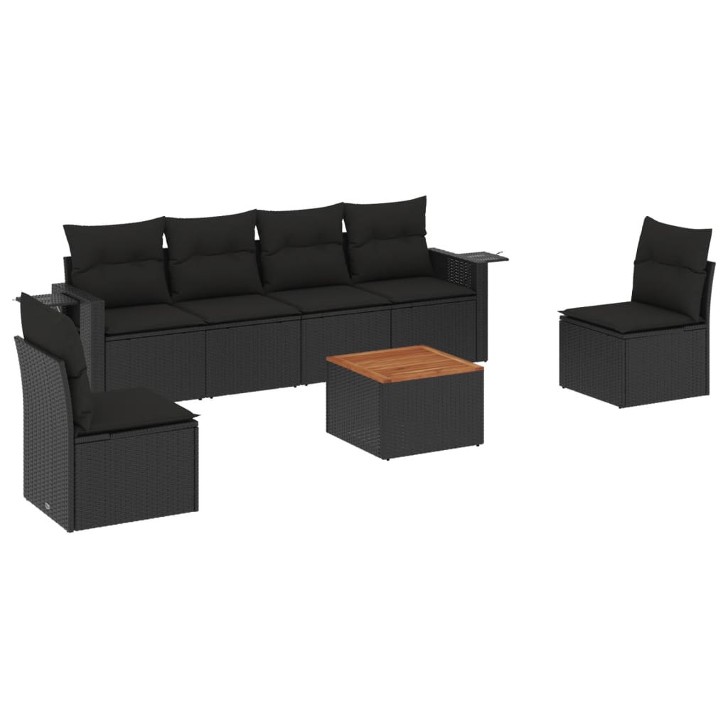 7-Delige Loungeset Met Kussens Poly Rattan Zwart