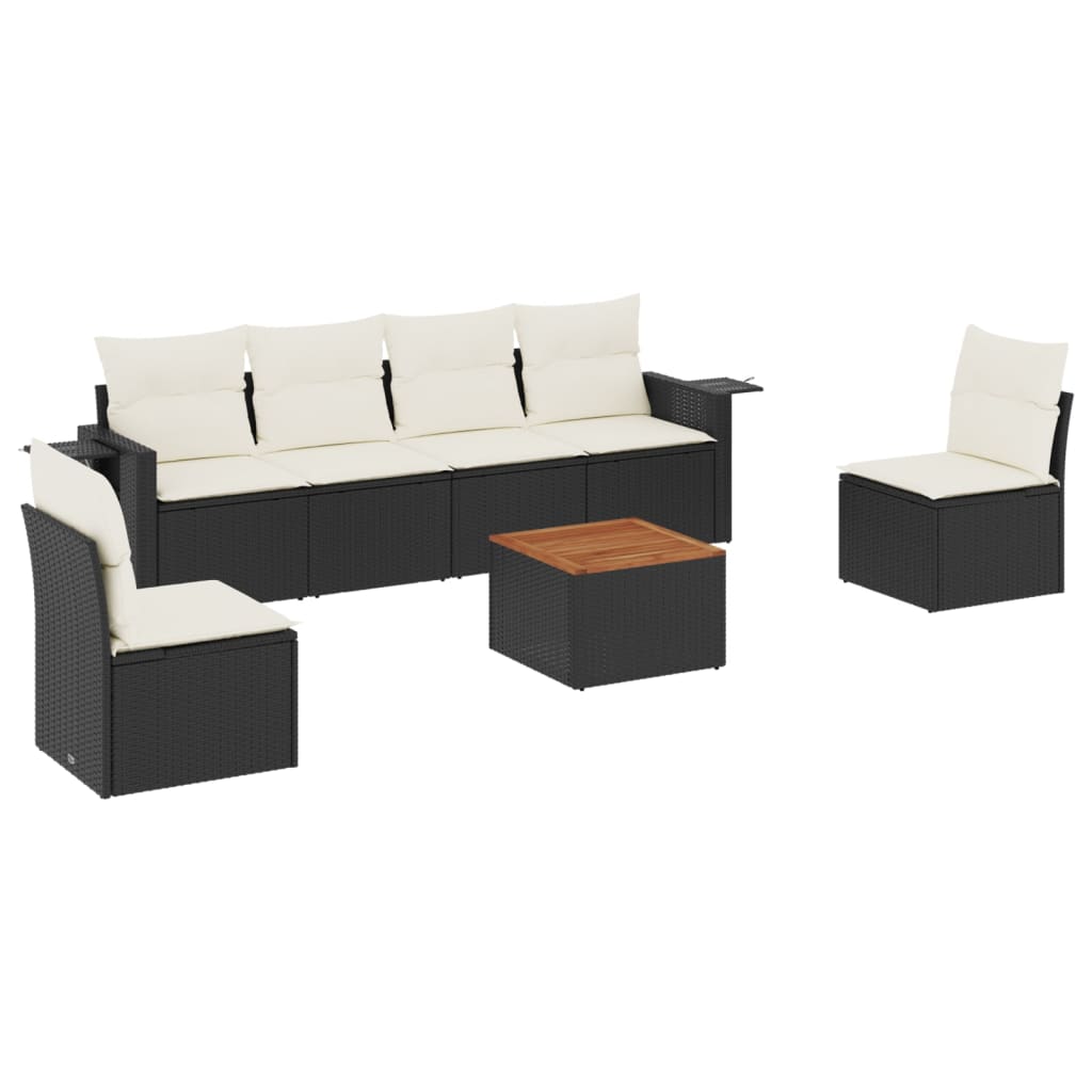 7-Delige Loungeset Met Kussens Poly Rattan Zwart