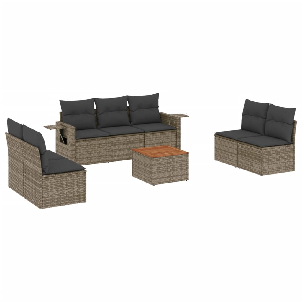 8-Delige Loungeset Met Kussens Poly Rattan Grijs