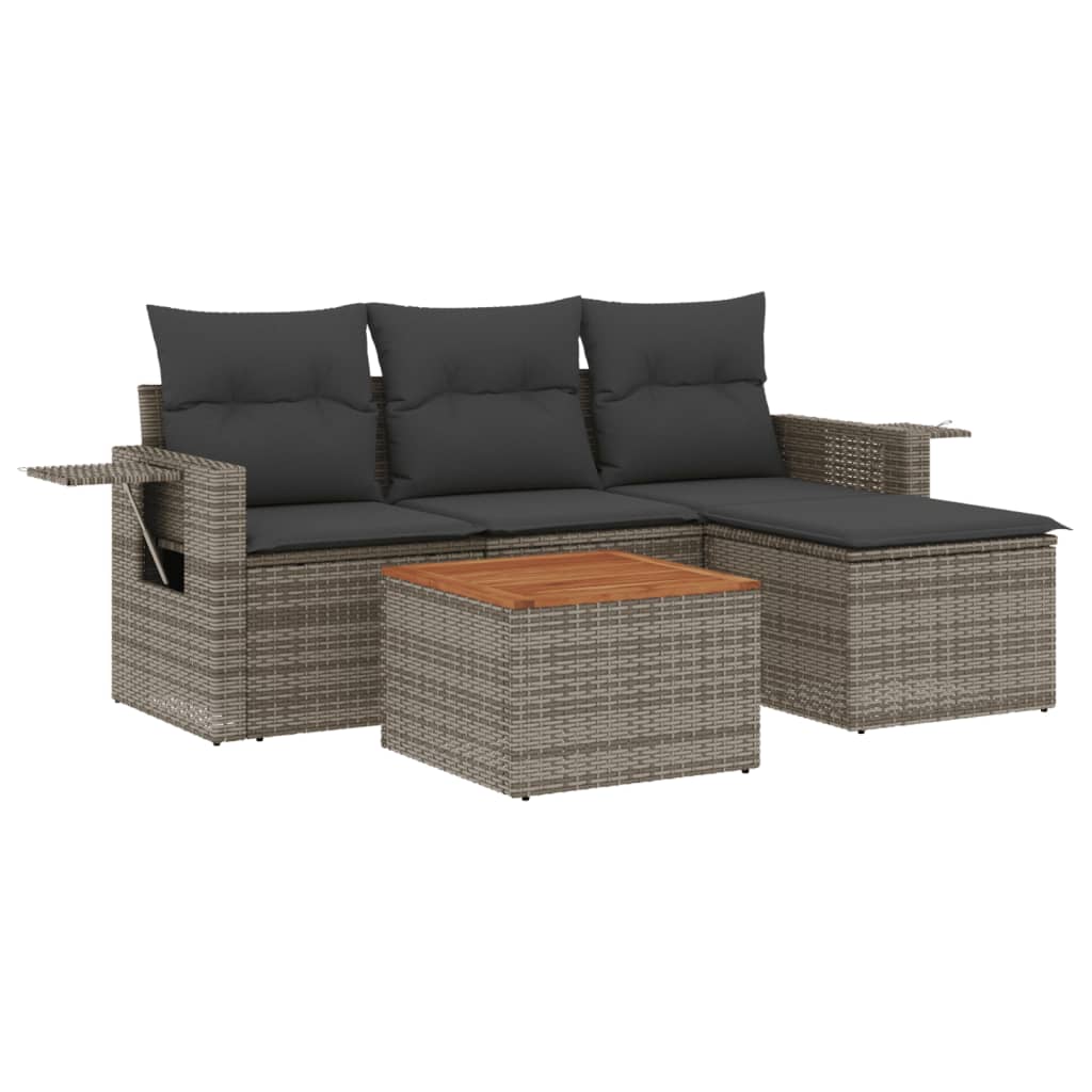 5-Delige Loungeset Met Kussens Poly Rattan Grijs