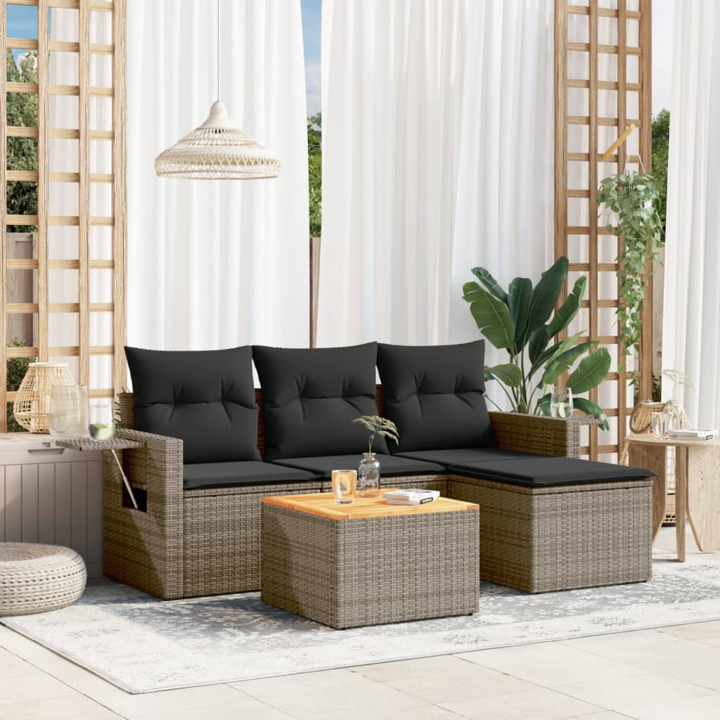 5-Delige Loungeset Met Kussens Poly Rattan Grijs